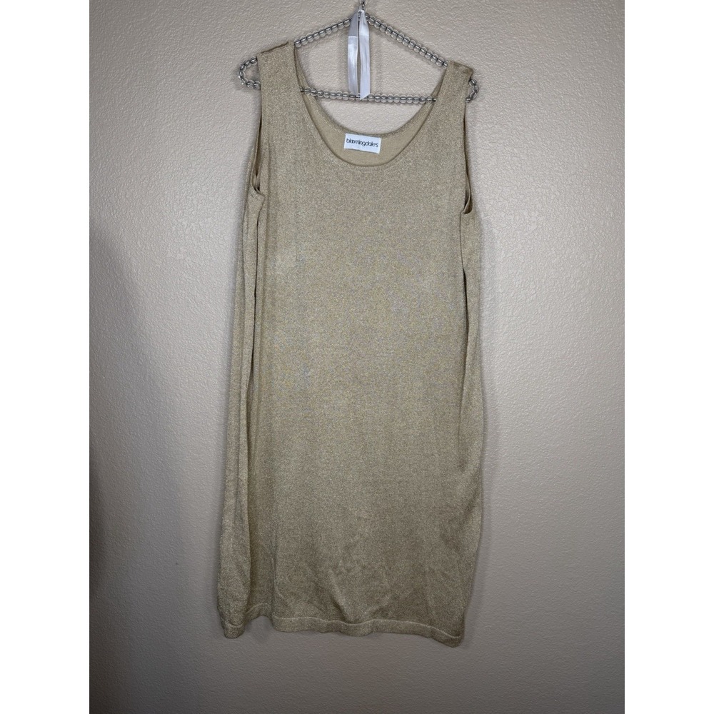 Bloomingdale's Womens Gold Metallic Tank Dress Sz M Sleeveless Minimal Shift